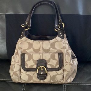Coach purse dark chocolate brown and tan